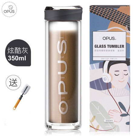 OPUS 星语心愿锌合金双层耐热玻璃杯350ml【赠杯刷】酷炫灰 51704随行茶杯果汁杯子图片