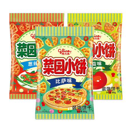 格力高 菜园小饼80g*3包 [葱辣味+番茄味+比萨味]图片