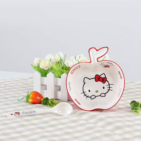 HelloKitty 五和 凯蒂猫双色苹果碗 勺子 组合图片