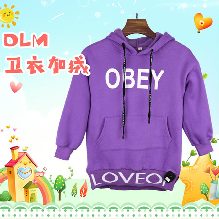 DLM 卫衣加绒2018新款童装冬季女幼大童卡通套头帽衫长袖T恤256990