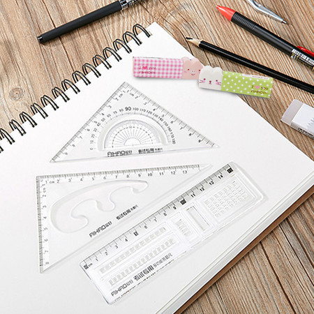 爱好 0323考试套尺+1295橡皮 实惠组合 考试专用套尺4件套学生尺子 卡通小动物橡皮擦图片