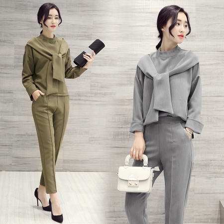 JEANE-SUNP2016春季新款韩版圆领长袖假两件修身显瘦休闲时尚套装女潮百搭图片