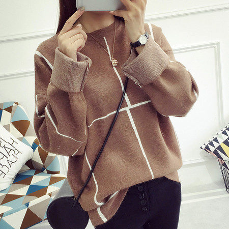 JEANE-SUNP 2016年秋季时尚潮流韩版直筒圆领套头长袖针织衫学院风甜美毛衣女图片