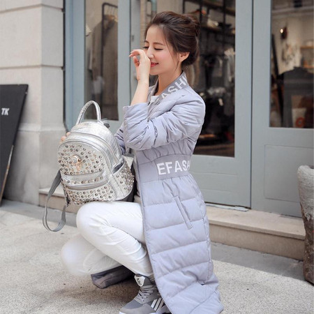 JEANE-SUNP 2016冬装新款韩版中长款显瘦修身大码字母针织女士羽绒服女外套图片