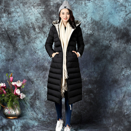 JEANE-SUNP 2016韩版带帽修身显瘦大码羽绒服女加长款加厚超长过膝女外套图片