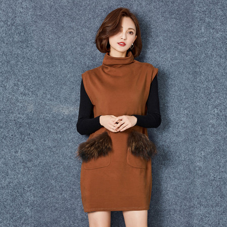 JEANE-SUNP 2016冬季打底衫无袖高领两件套连衣裙女显瘦韩版气质针织裙套装潮图片