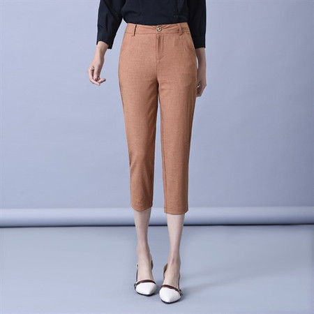 JEANE-SUNP夏季纯色气质优雅韩版中腰修身显瘦七分裤薄款裤子图片