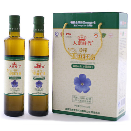 【长沙馆】大康时代 冷榨 100%纯正 亚麻籽油 XY0002 500ml*2礼盒装