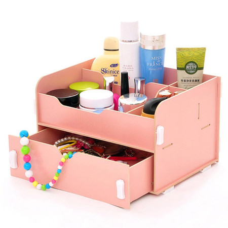 红兔子实用二代DIY超大抽屉木质收纳盒/化妆盒（AJ012）--粉色图片