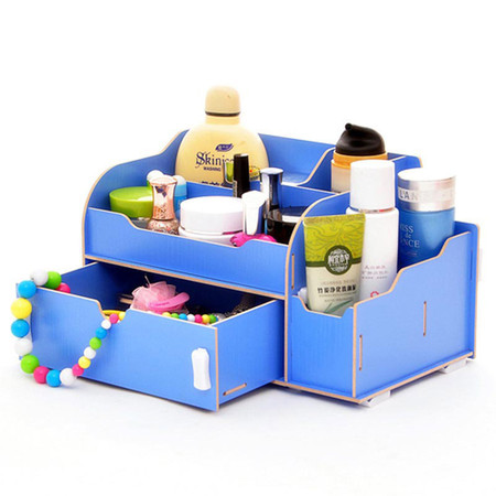 红兔子实用二代DIY大抽屉木质收纳盒/化妆盒（AJ014）--蓝色图片