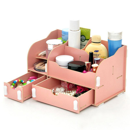 红兔子 实用二代DIY一大一小A款双抽屉木质收纳盒粉色