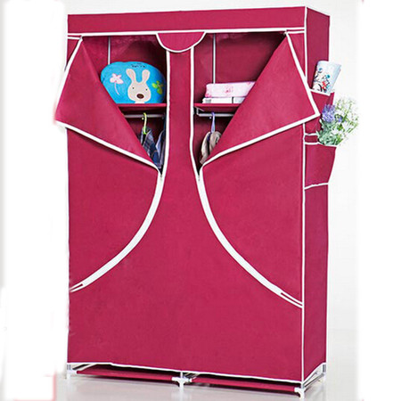 简易衣柜 大号酒红色布衣橱 简易布衣柜折叠组合收纳整理柜