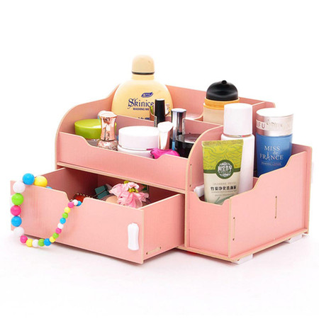 实用二代DIY大抽屉木质收纳盒/化妆盒--粉色图片