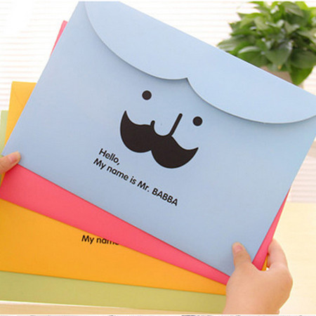 畸良胡子文件袋纸质文件收纳袋 横版魔术贴卡通文件夹（蓝色）一只装图片