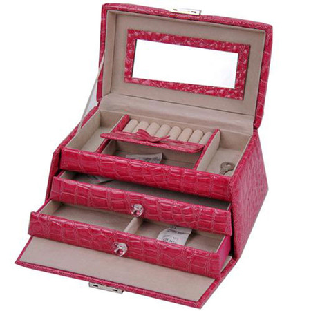 开馨宝 梯形PU三层首饰盒/饰品收纳盒-玫红色（K8526-2）图片