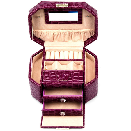 开馨宝欧式经典八角三层首饰盒/饰品收纳盒-紫色鳄鱼纹（K8525-1）图片