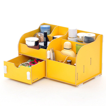 实用二代单抽屉木质收纳盒/化妆盒--黄色