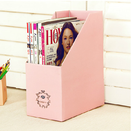 畸良纯色加厚加固甜蜜糖果色桌面文件杂志收纳盒（粉色） 3只装
