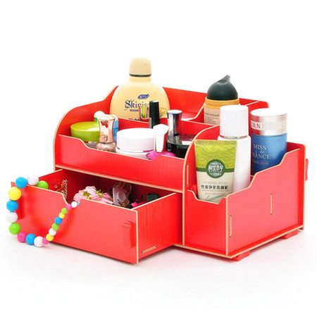 实用二代抽屉木质收纳盒/化妆盒--红色