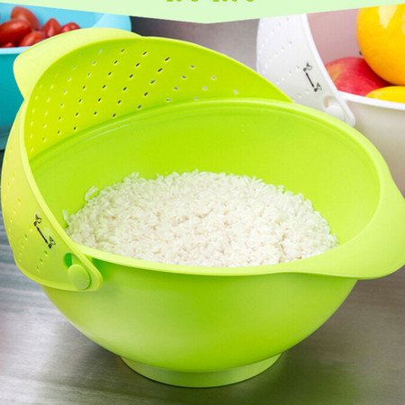 多功能洗米筛 可移动滤罩淘米器 塑料果蔬篮 洗菜篮 蓝色图片