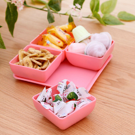 普润 炫彩简约零食果盘分类套装-粉色（4碗1盘）图片