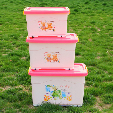 普润 炫彩时尚小熊滑轮整理箱 收纳箱-小号粉色图片