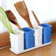 普润 厨房沥水四格餐具整理盒/多用收纳桶--蓝色