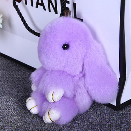 红兔子 獭兔毛皮草钥匙扣18CM 可爱装死兔萌萌兔汽车包包配饰 浅紫色 。图片