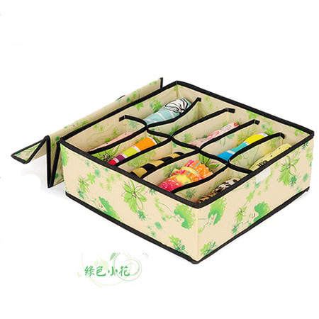 红兔子 10格内衣袜子加高硬盖收纳盒 储物盒整理盒 绿色小花 33*30*12cm