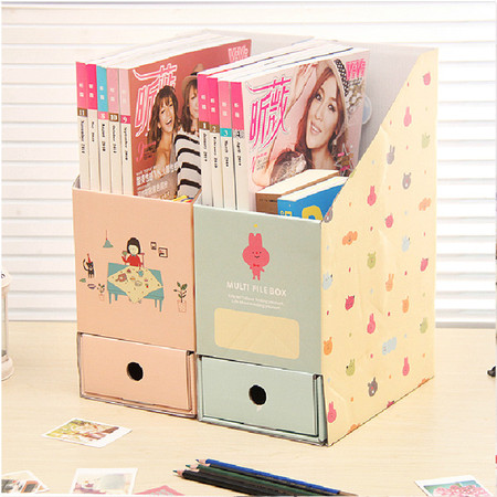 红兔子 带抽屉桌面文件盒 韩国创意书本书籍杂志纸质文具办公收纳盒 整理盒 （小熊）图片