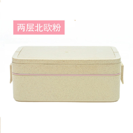 红兔子 二层小麦秸秆饭盒便当盒午餐盒 学生便携餐具 寿司盒 粉色图片