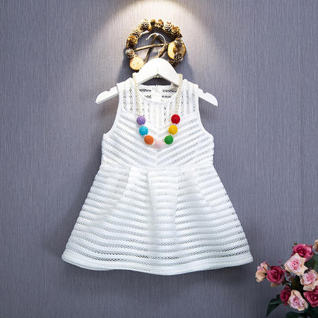 贝贝2016新款女童夏装气质激光镂空无袖儿童连衣裙公主裙H5260