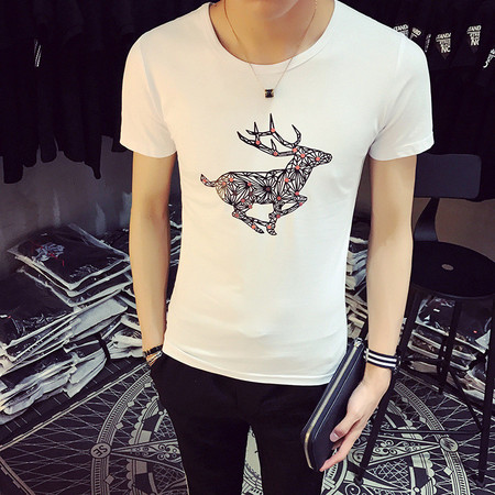 G夏季三波新款男士印花遇热变色短袖T恤 小鹿印花图片