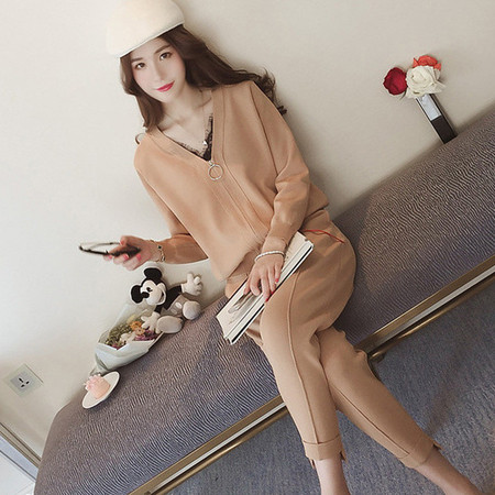 HY秋季新款韩版时尚洋气质时髦两件套小香风针织开衫休闲套装女