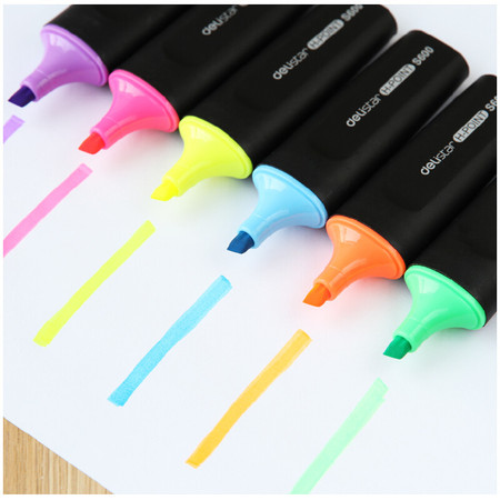 得力（deli）荧光笔 直液式荧光笔 记号笔(支) 6只装(每个颜色一只)S600