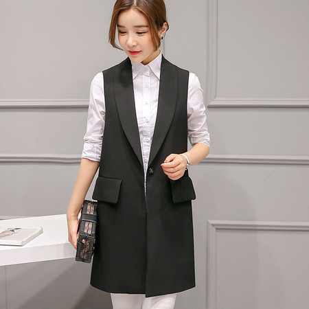缔五季 新款女装韩版西装马甲修身显瘦开衫中长款马甲西装外套283RX