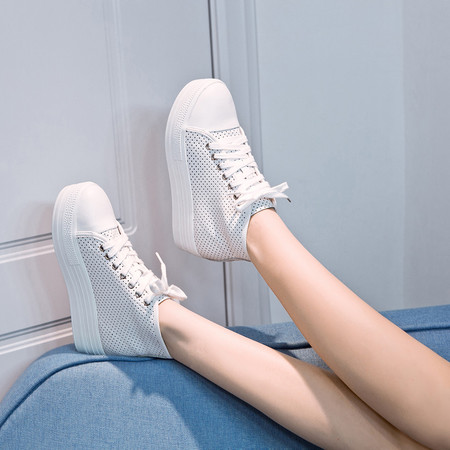 新款韩版高帮帆布鞋女平底休闲鞋魔术贴学生鞋小白鞋图片
