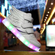 儿童运动鞋春季男童夜光鞋LED带灯鞋女童七彩发光鞋USB充电翅膀鞋