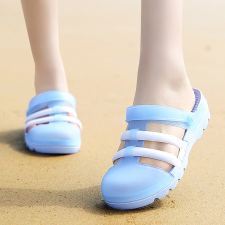 拖鞋夏季女士防滑包头沙滩凉拖鞋洞洞鞋果冻凉拖鞋两穿图片
