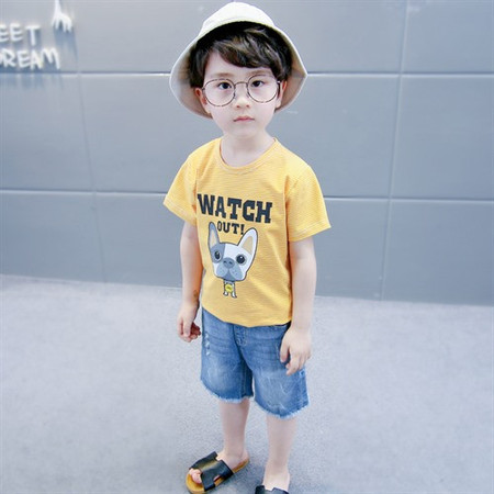 童夏装衣服2018儿童韩版条纹上衣潮T恤两件套