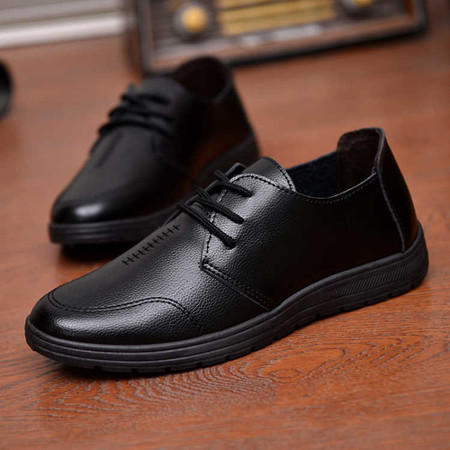 防水黑色工作鞋子新款男士商务休闲鞋爸爸鞋英伦青年系带小皮鞋子