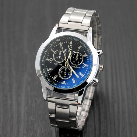 蓝光玻璃钢带手表男 时尚石英男表 非机械男士手表