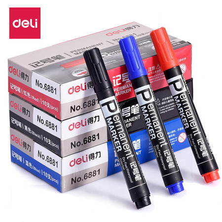 得力/DELI 6881记号笔 勾线笔大头笔油性笔 黑红蓝色记号笔1.5mm10支装