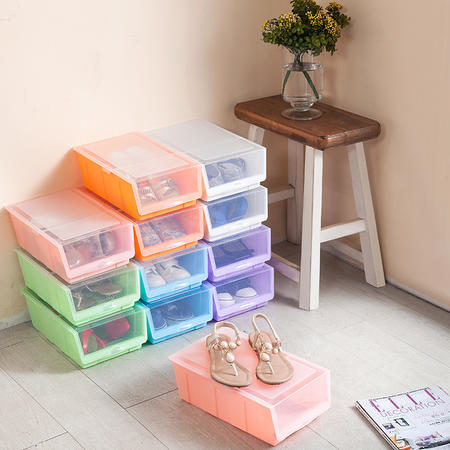 艾多MULTI-AI 彩色加厚可叠加鞋盒 塑料鞋盒收纳盒 透明翻盖鞋盒 桌面收纳盒