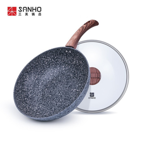 三禾炒锅不粘锅32cm’麦饭石煎炒锅电磁炉燃气灶通用LC30F1