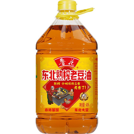 鲁花  东北熟榨老豆油系列 熟豆油 不用炸锅 4L/瓶