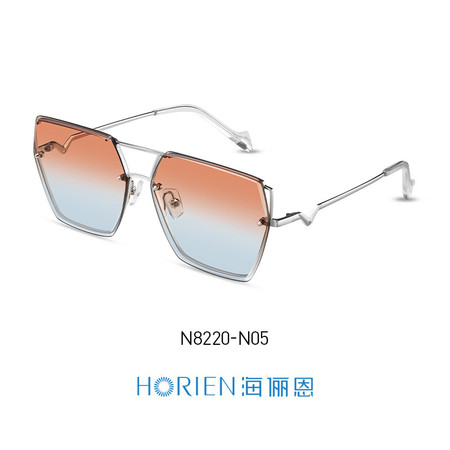 海俪恩新款太阳镜双梁无边框感男女同款时尚拼色墨镜N8220图片
