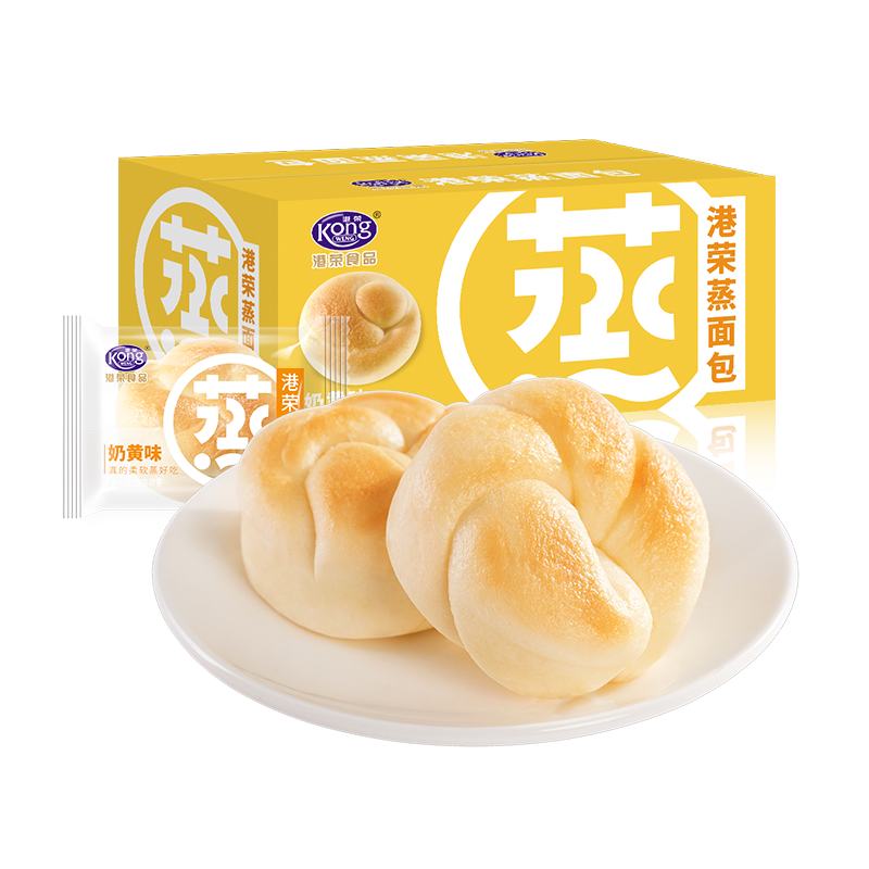 港荣 蒸面包手撕面包点心 奶黄味460g/箱