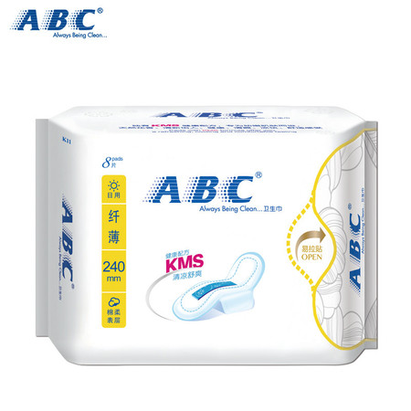 ABC日用纤薄棉柔卫生巾8片 240mm 含KMS健康配方图片