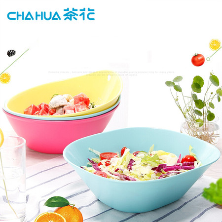茶花 沙拉调味碗水果盆洗菜盆方形2.5L 时尚多用沙拉碗 颜色随机2787图片
